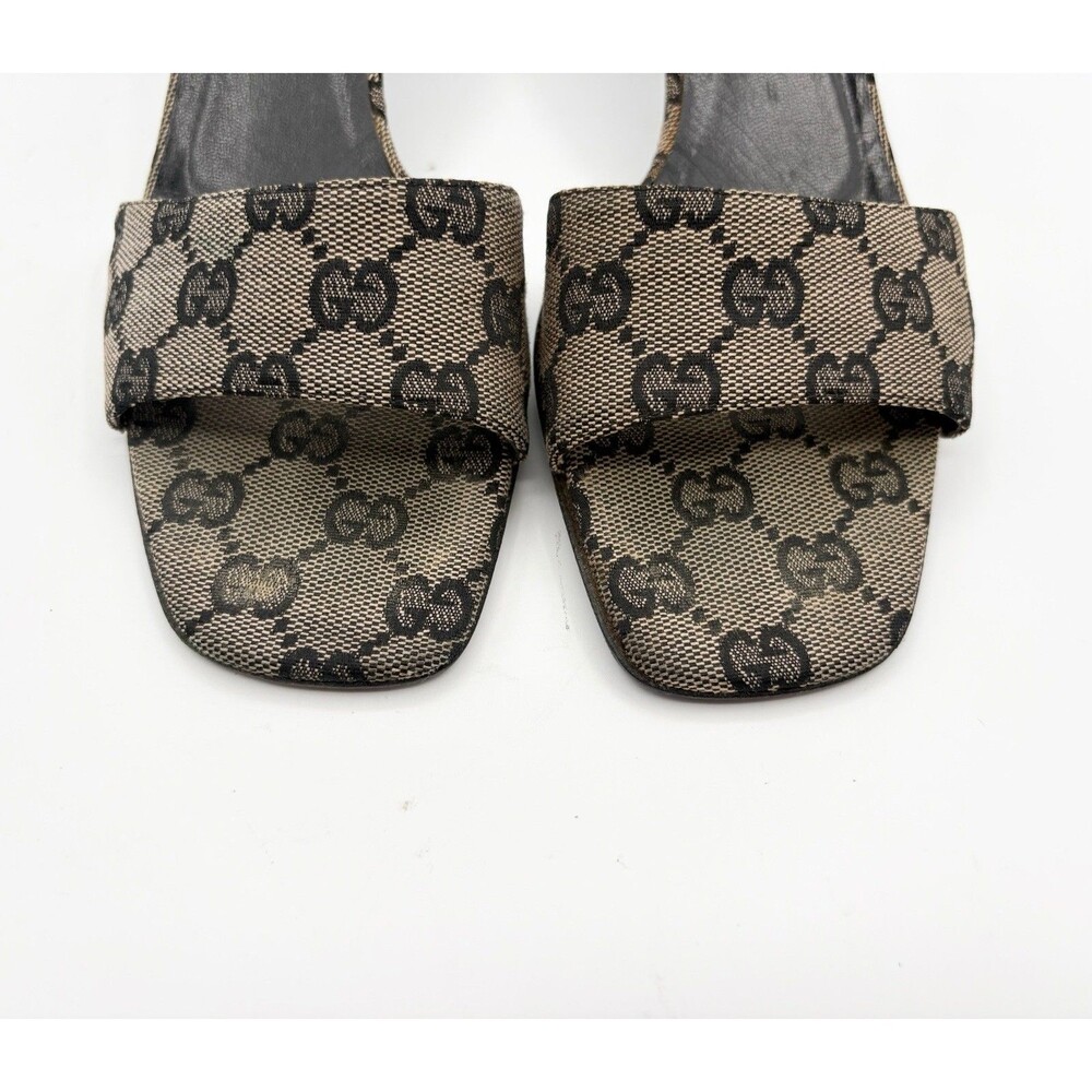 Gucci Monogram Canvas Kitten Heels Grey/Black Vintage Mules Y2K Sz US 8.5 - Picture 4 of 12